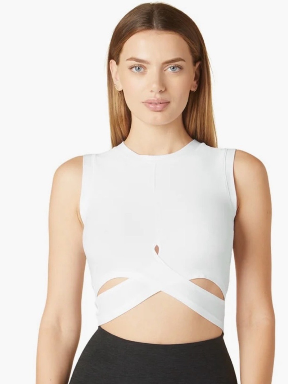 Beyond Yoga Featheweight Under Over Cropped Muscle Tank - White - M